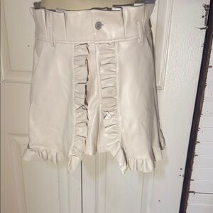 Cream Ruffle Leather Skirt
